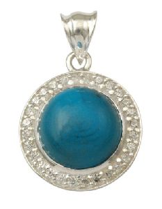 Turquoise Cubic Zirconia Studded Halo Silver Pendant