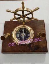 Brass Ship Wheel Compass Pen Holders