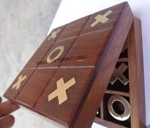 Wooden Brass Tic Tac Toe Travel Game Box