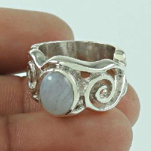 925 Sterling Silver Jewellery Beautiful Blue Lace Agate Gemstone Ring