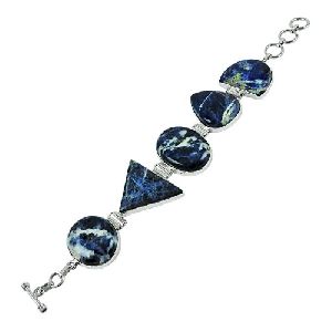 925 Sterling Silver Jewelry High Polish Sodalite Gemstone Bracelet