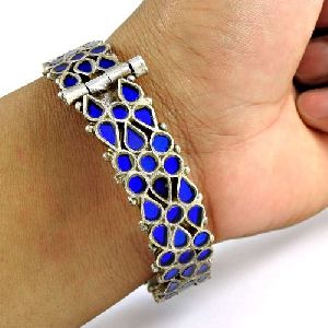 Beautiful 925 Sterling Silver Antique Glass Traditional Bangle