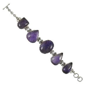 Big Relief Amethyst Gemstone Silver Bracelet Jewelry