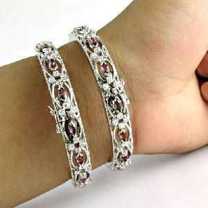 Captivating 925 Sterling Silver Ruby CZ Gemstone Bangle