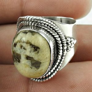 Excellent 925 Sterling Silver Peanut Wood Gemstone Ring Vintage Jewellery