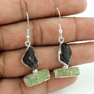 Latest Trend 925 Sterling Silver Garnet Prehnite Rough Stone Earring Vintage Jewelry