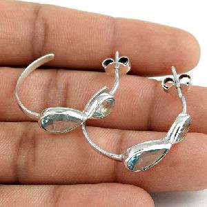 Latest Trend 925 Sterling Silver Natural Blue Topaz Gemstone Earring Vintage Jewelry