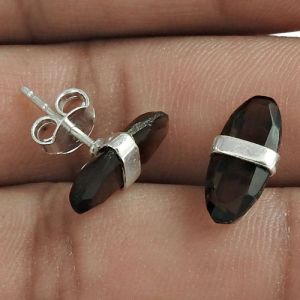 Lustrous 925 Sterling Silver Smoky Quartz Gemstone Earring Ethnic Jewelry