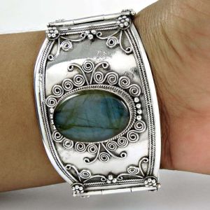 Natural ! Labradorite 925 Sterling Silver Bangle