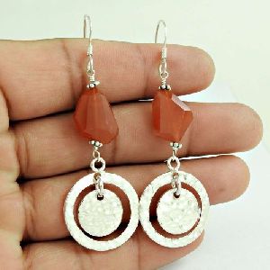 New Faceted!! 925 Sterling Silver Carnelian Earrings