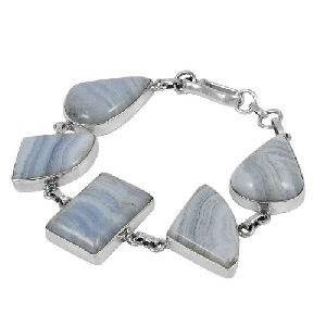 Schemer Blue Lace Agate Gemstone Sterling Silver Bracelet Jewelry