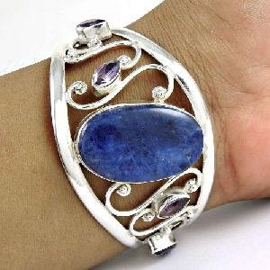 Top Quality African ! Sodalite, Amethyst 925 Sterling Silver Bangle
