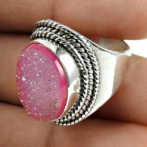 Truly Magic !! 925 Sterling Silver Pink Druzy Ring Jewellery