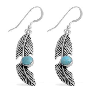 Silver Feather Drop Earrings