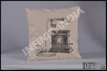 Vintage old telephone print canvas cushion,