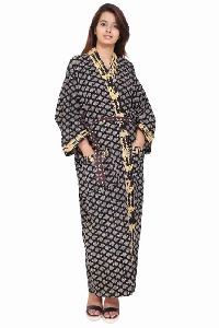 Cotton Black Long Kimono Robe