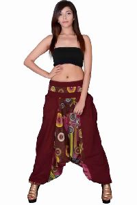 Cotton Party Wear Maroon Harem Trouser