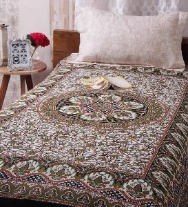 Cotton Single Bedsheet with out Pillow Black Color Round Border Patti Handlook Print Bedsheet