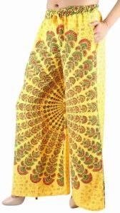 Poly Crepe Mandala Print Women Yellow Palazzo