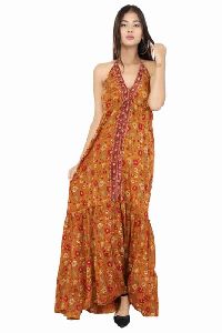 Tribal Hippie Boho India Sari Silk Paisley Dress