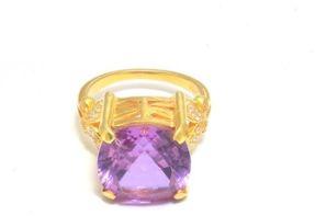 Amethyst Pave CZ Set Gemstone Ring