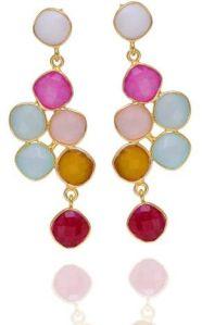 Beautiful Multi Chalcedony Gold Vermeil Long Drop Earring