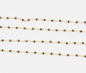 Black Onyx 2-2.5mm Faceted Gemstone Gold Plated Beaded Chain