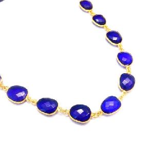 Blue Sapphire Quartz Gold Plated Bezel Connector Chain