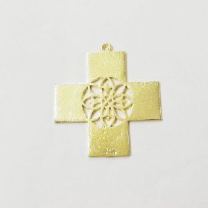 Brushed Gold Plated 20mm Fancy Cross Metal Charm Pendant