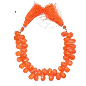 Carnelian Orange 8x10mm Faceted Pear Briolette Bead 8 Inch Long Strand