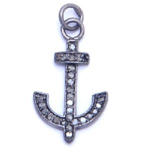 Diamond Pave Set Anchor Charm Pendant