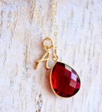 Garnet Quartz Pear Faceted Monogram Necklace