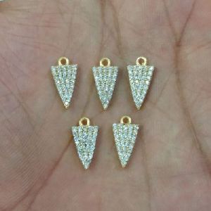 Gold Plated 7x12mm Triangle Shape Pave CZ Set Charm Pendant