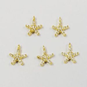 Gold Plated 9mm Star Shape Pave CZ Set Charm Pendant Jewelry Charms