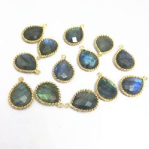 Labradorite Gold Plated Twisted Bezel 12x15mm Pear Shape Pendant