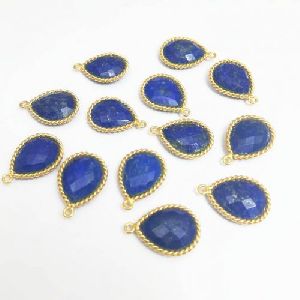Lapis Lazuli Gold Plated Twisted Bezel 12x15mm Pear Shape Pendant