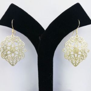 New Gold Plated Fancy Flower Circle Charm Drop Earring