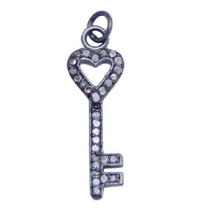 Pave Diamond Fancy Key Charm Pendant