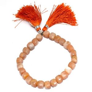 Peach Moonstone 8mm 26 Box Bead Gemstone Bead Strands