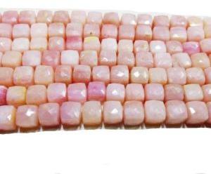 Pink Opal 6-7mm Faceted Square Bead 8 Inch Long Strand