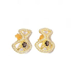 Quartz Gemstone Pave CZ Set Earring Stud