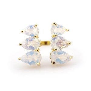 Trendy Opalite Gold Plated Prong Rings