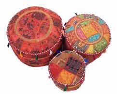 Vintage Embroidered Pouf Ottoman