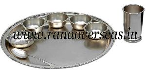 Brass Silver Plated Thali Set