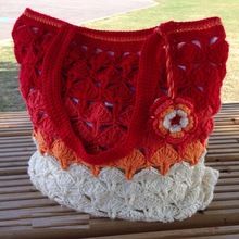 Red crochet tote bag