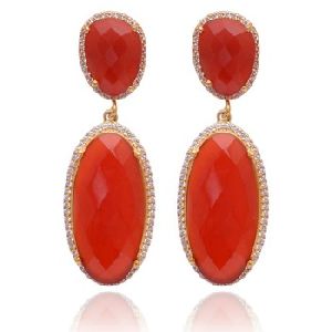 chalcedony cz gold plated long earring