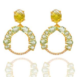 green amethyst gold plated hoop earring