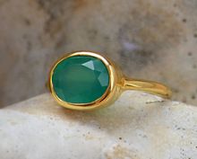 green onyx gold plated ring
