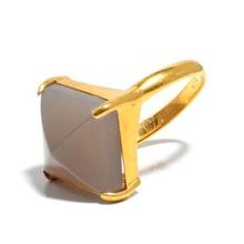 grey chalcedony gemstone gold plated ring