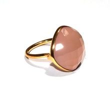 pink chalcedony gold plated ring